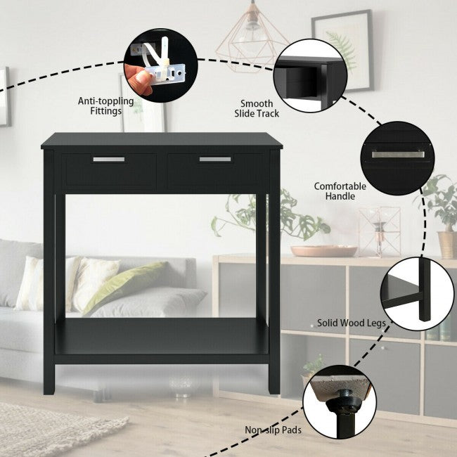 SUGIFT Entryway Storage Shelf with 2 Drawers Accent Console,Black