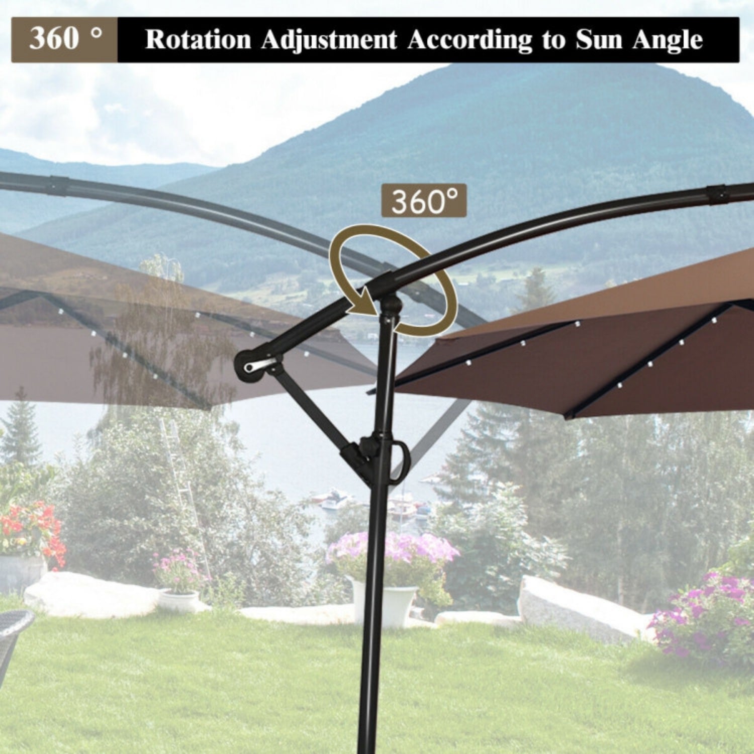 SUGIFT 360¡ãRotation Solar Powered LED Offset Umbrella without Weight Base, Tan