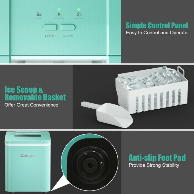 SUGIFT 26lbs/24h Rapid Portable Automatic Electric Countertop Ice Maker, Compact Top Load ,Green