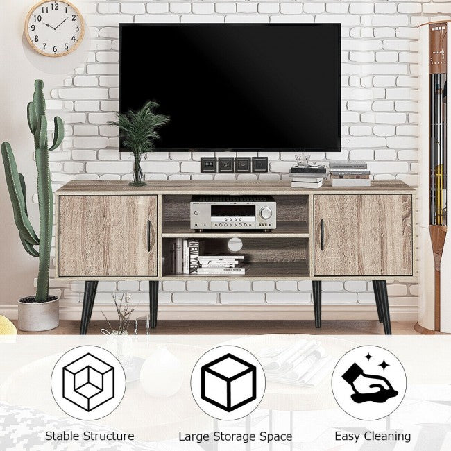SUGIFT TV Stand 65in TV with 2 Storage Cabinets and 2 Open Shelves