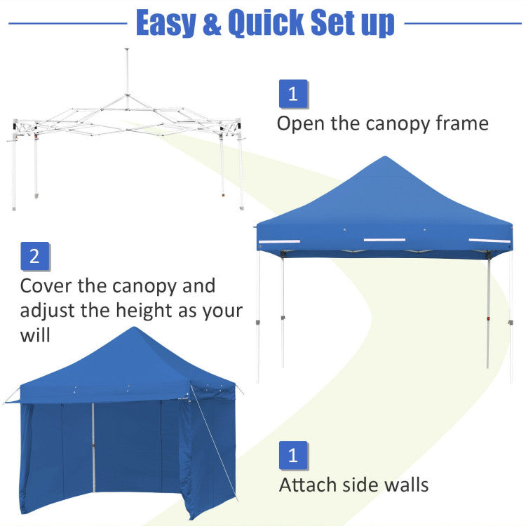 10 ft. x 10 ft. Blue Canopy Pop Up Tent with Removable Side Wall and Roller Bag