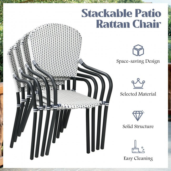 SUGIFT Set of 4 Patio Rattan Stackable Dining Chair with Armrest for Garden