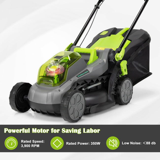 SUGIFT 13 Inch Cordless Lawn Mower with Brushless Motor, 4Ah Power Share Battery and 30L collection bag,Green