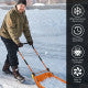 58 in. Steel Handle Plastic Folding Snow Shovel Pusher Scoop in Orange with Wheels