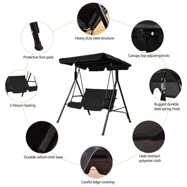 SUGIFT 2 Person Canopy Swing Weather Resistant for Porch Garden Backyard Lawn£¬Black