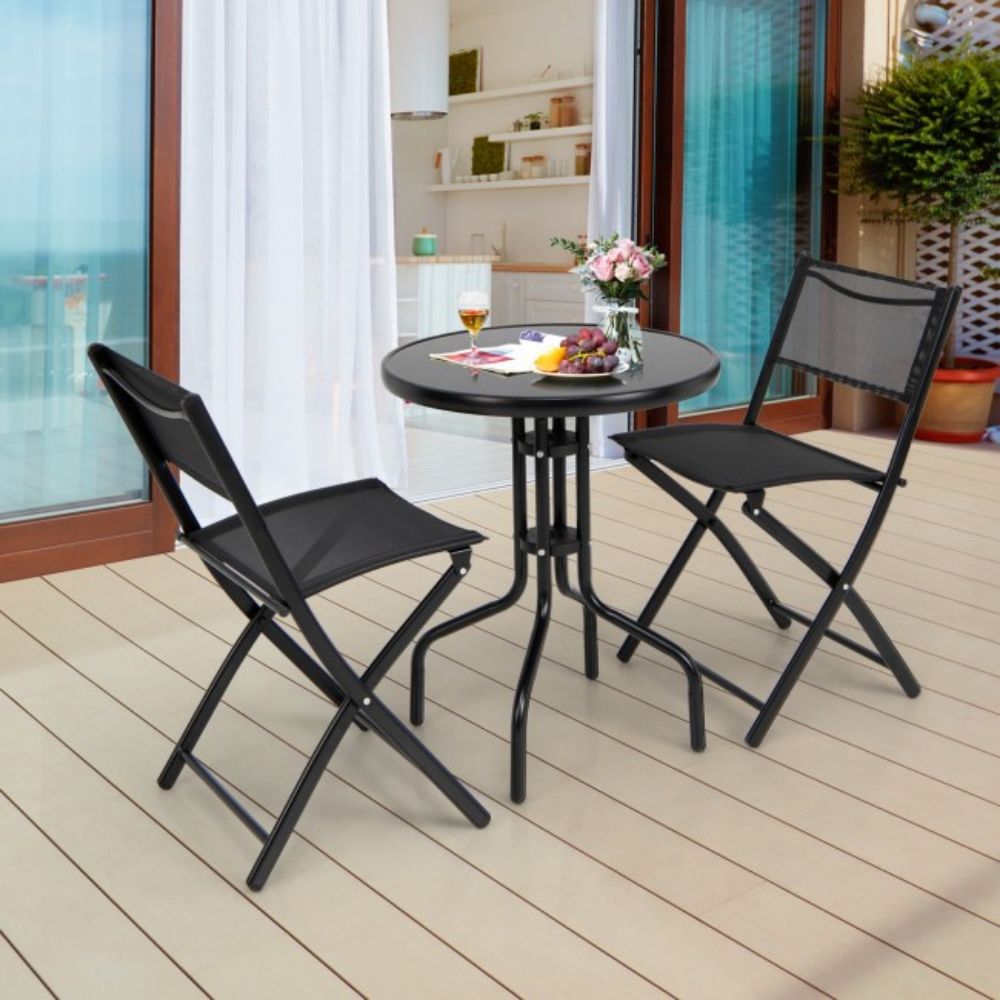 3-Piece Outdoor Metal Folding Patio Conversation Set