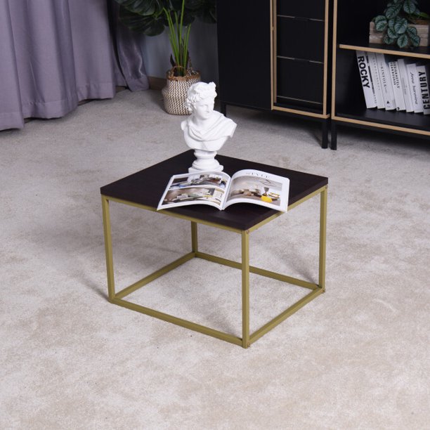 SUGIFT Coffee Table with MDF Top, Nesting Table End Desk with Metal Legs Dark Gray 17.71 x 20.87 x 15.35 inch