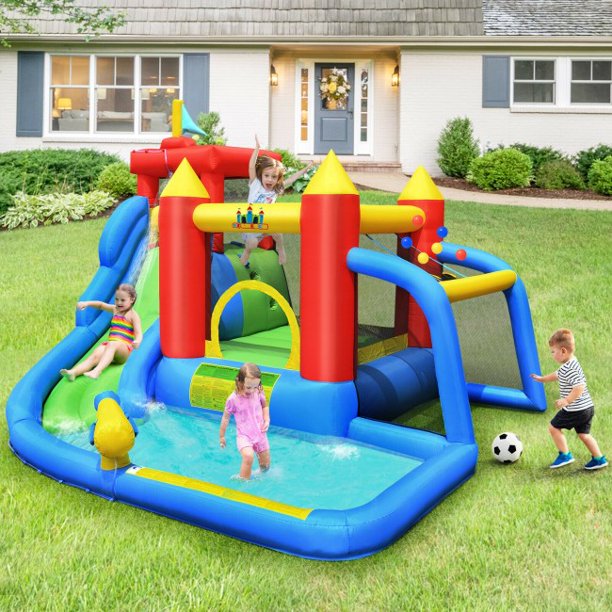 Inflatable Bounce House, Bouncer with Water Slide Splash Pool without Blower