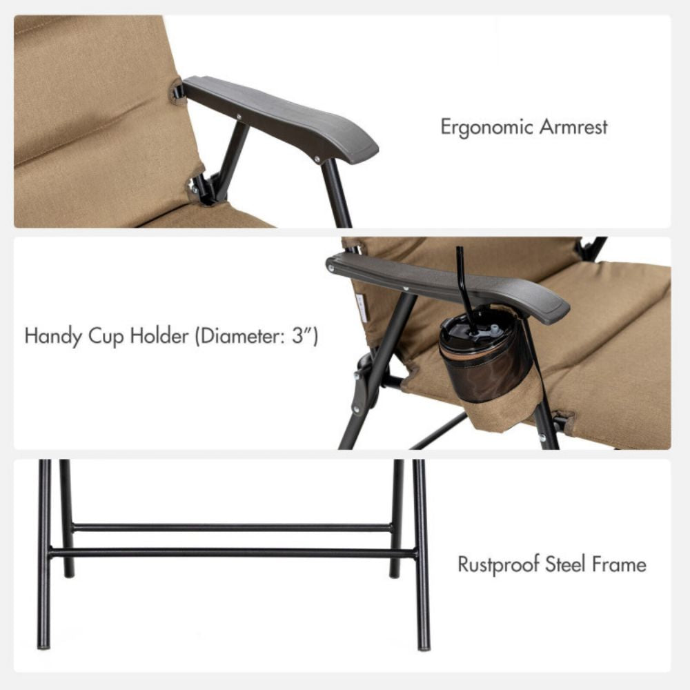 Brown Outdoor Patio Padded Folding Portable Dining Camping Chair