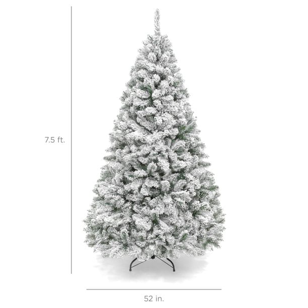 SUGIFT 7.5ft Snow Flocked Hinged Artificial Christmas Tree without Lights, White