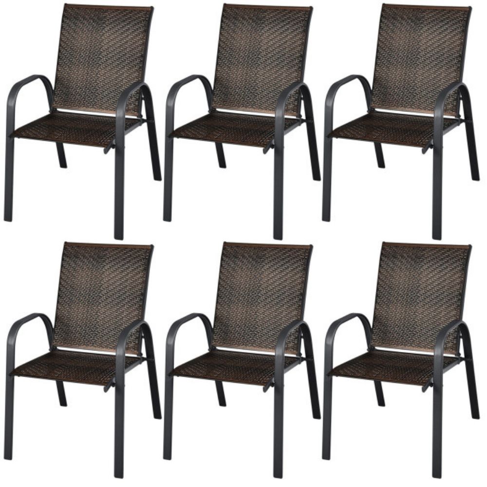Brown PE Wicker Outdoor Stackable Dining Chairs (Set of 6)
