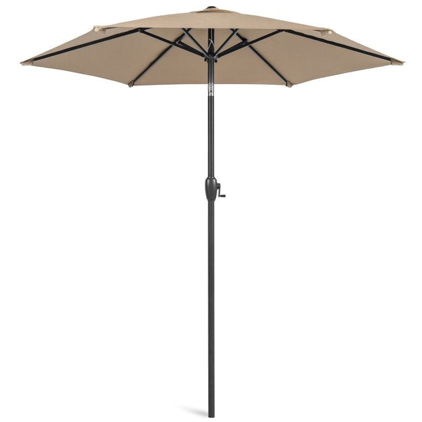 SUGIFT 7.5ft Heavy-Duty Outdoor Market Patio Umbrella w/ Push Button Tilt, Easy Crank Lift, Tan