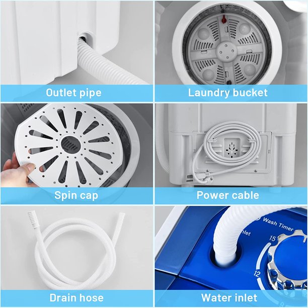 SUGIFT Portable Mini Washer Machine Single Tub Wash and Spin Dryer,11lbs Capacity for Camping Apartment Dormitory, Blue