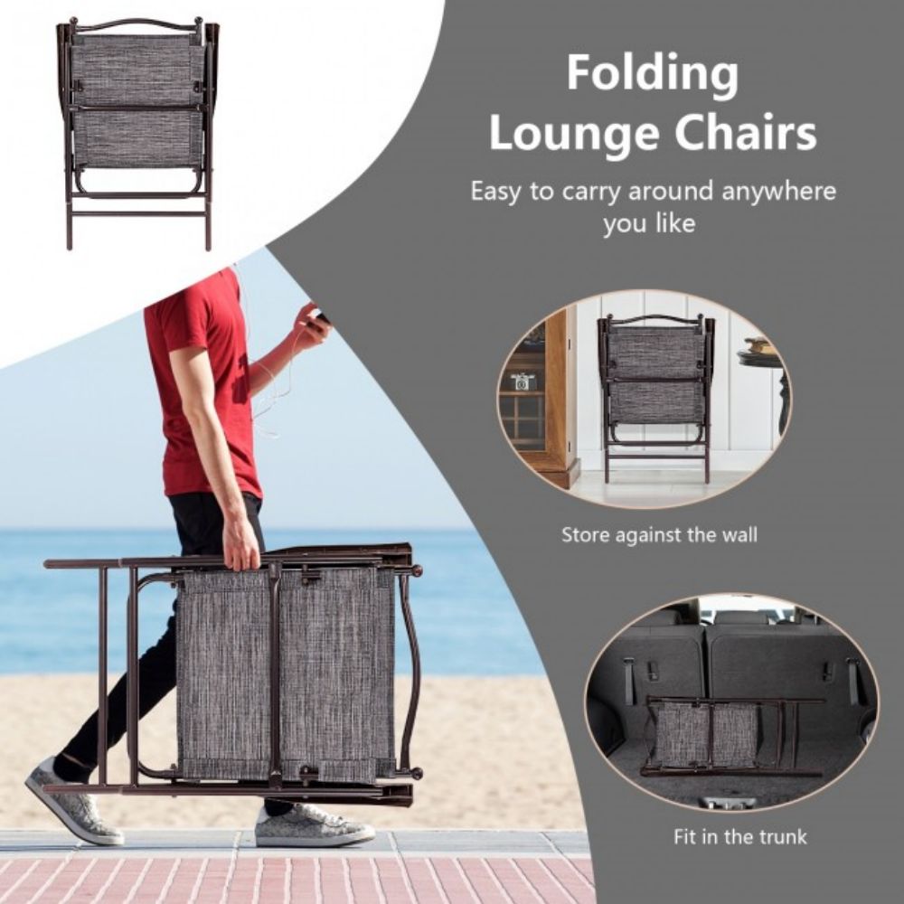 Gray Steel Folding Sling Outdoor Dining Chair (Set of 2)