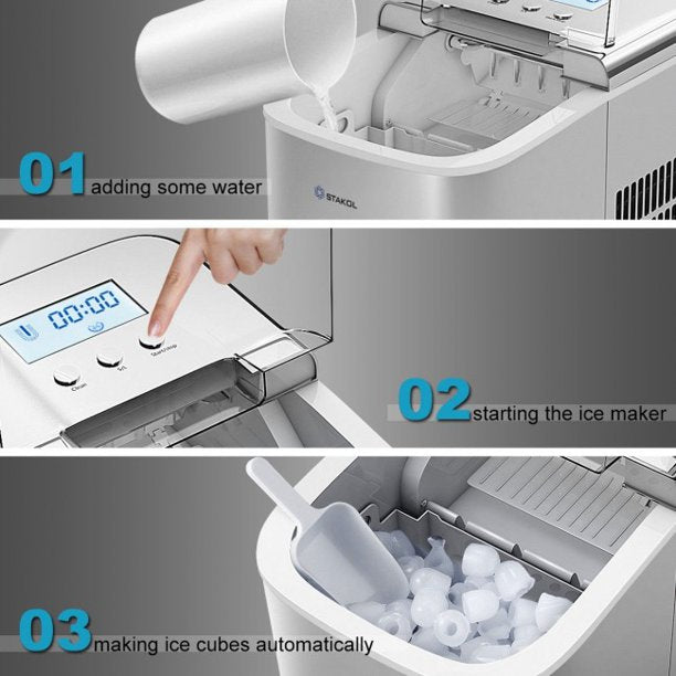 SUGIFT Mini Ice Maker 26 lbs Countertop LCD Display Ice Maker with Ice Scoop