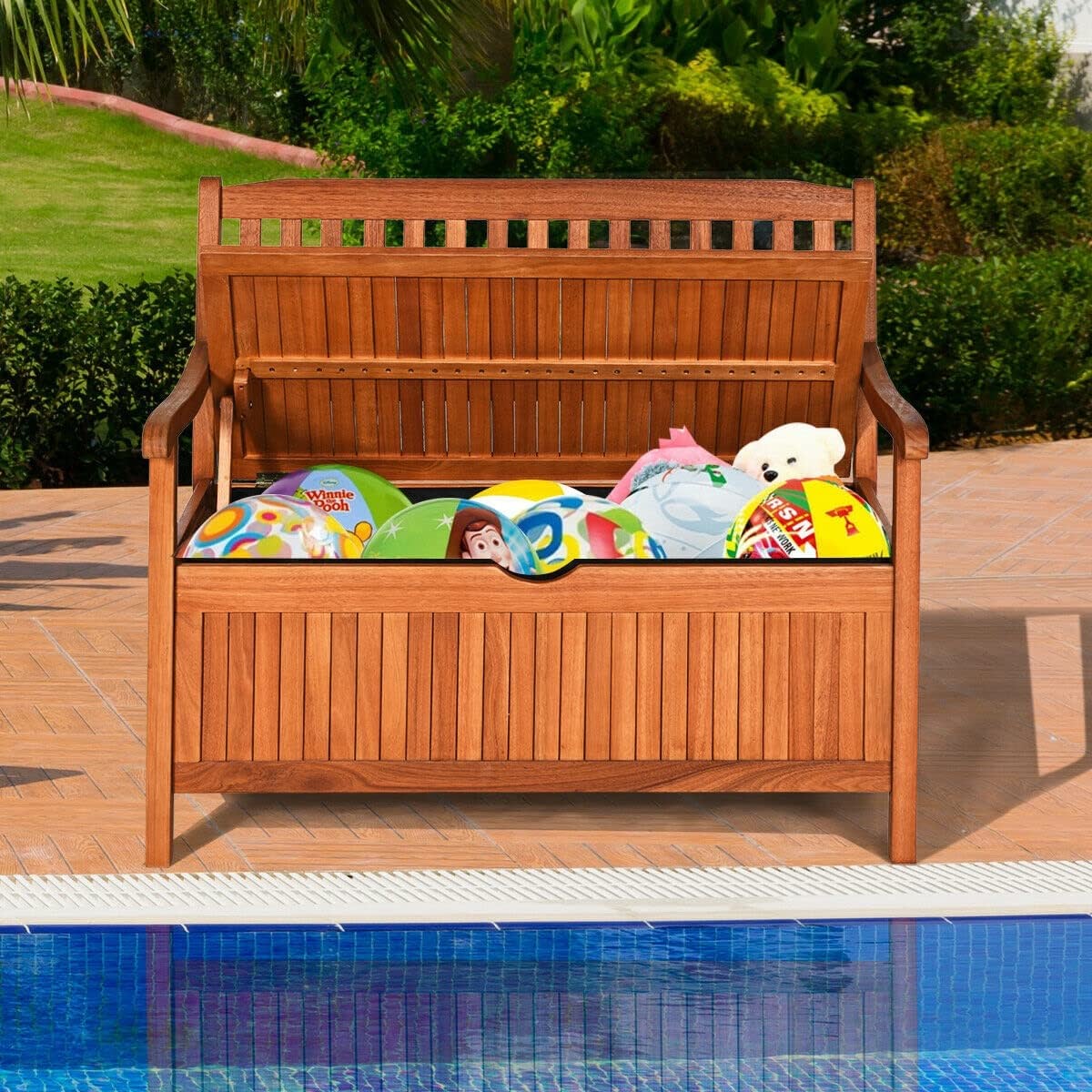 33 Gal. Brown Solid Wood Outdoor Storage Bench Deck Box Patio Storage Loveseat