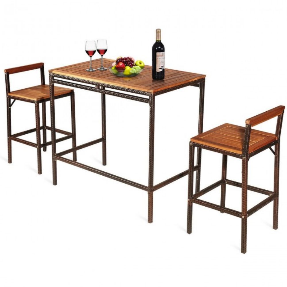 3-Piece Patio Rattan Wicker Outdoor Bar Dining Furniture Set