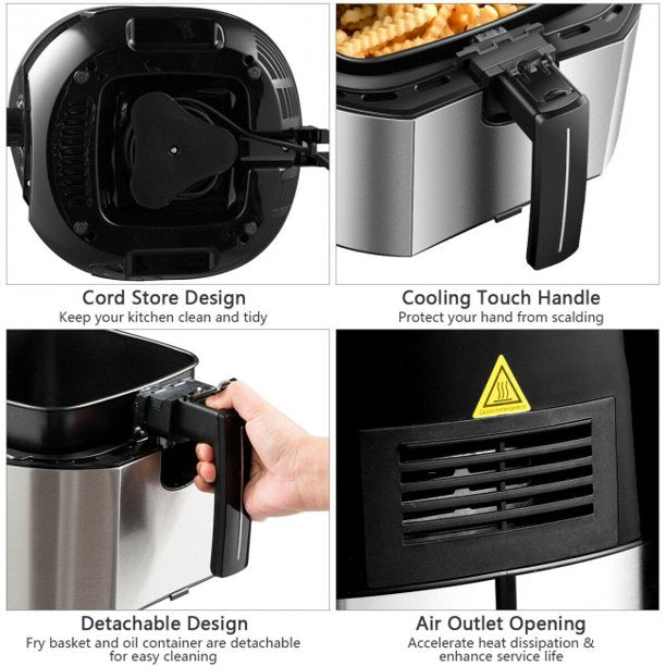 3.5QT 1300W Electric Stainless Steel Air Fryer Oven Oilless Cooker