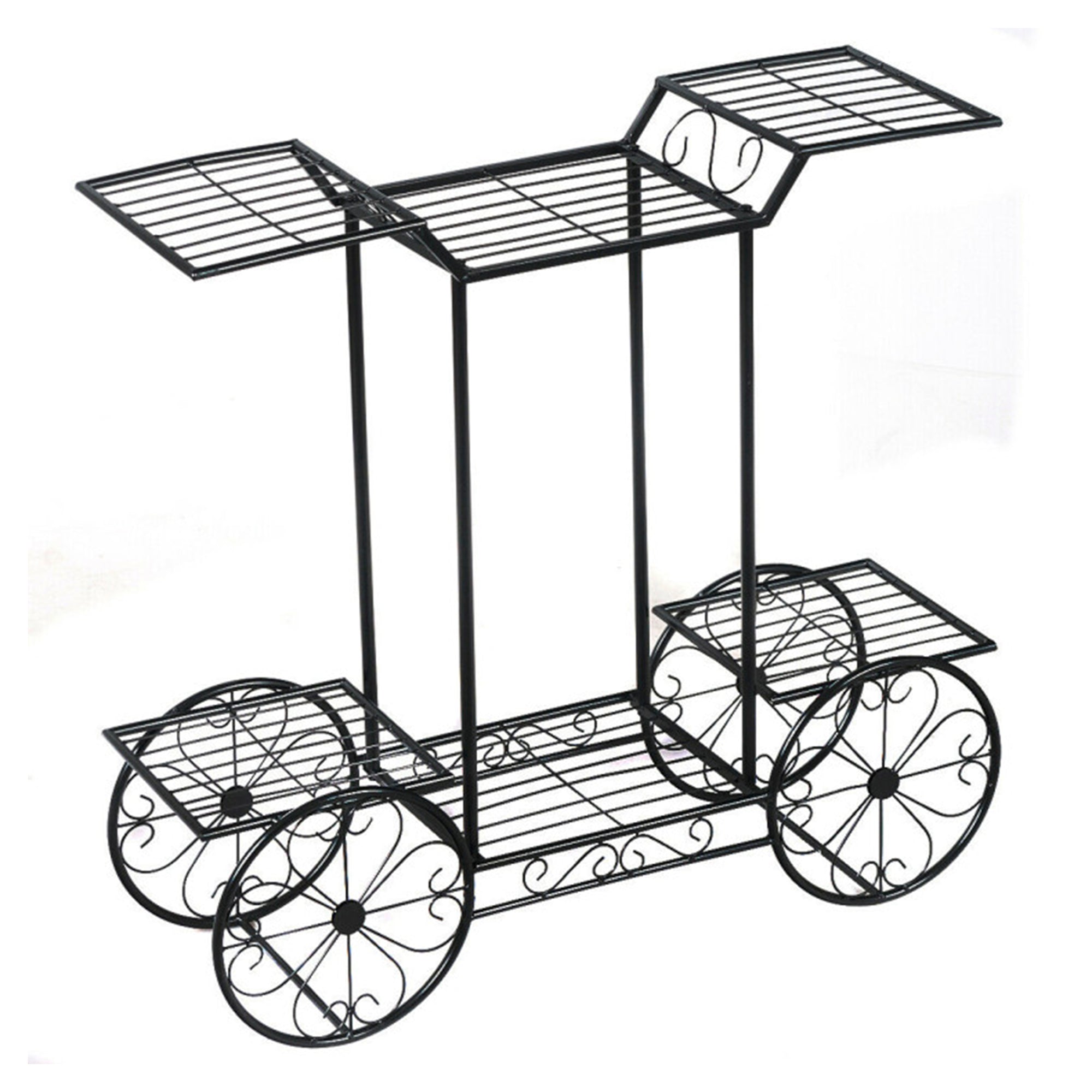 Black Metal Indoor/Outdoor Garden Cart Stand Flower Rack Display Decor Pot Plant Holder (6-Tier)