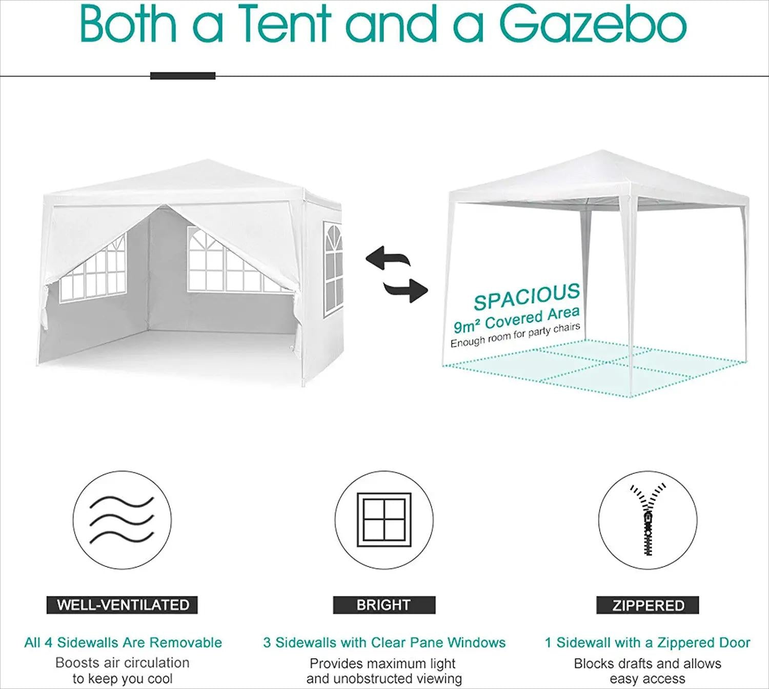 10 ft. x 10 ft. White Patio Tent Party Tent with 4 Removable Side Walls