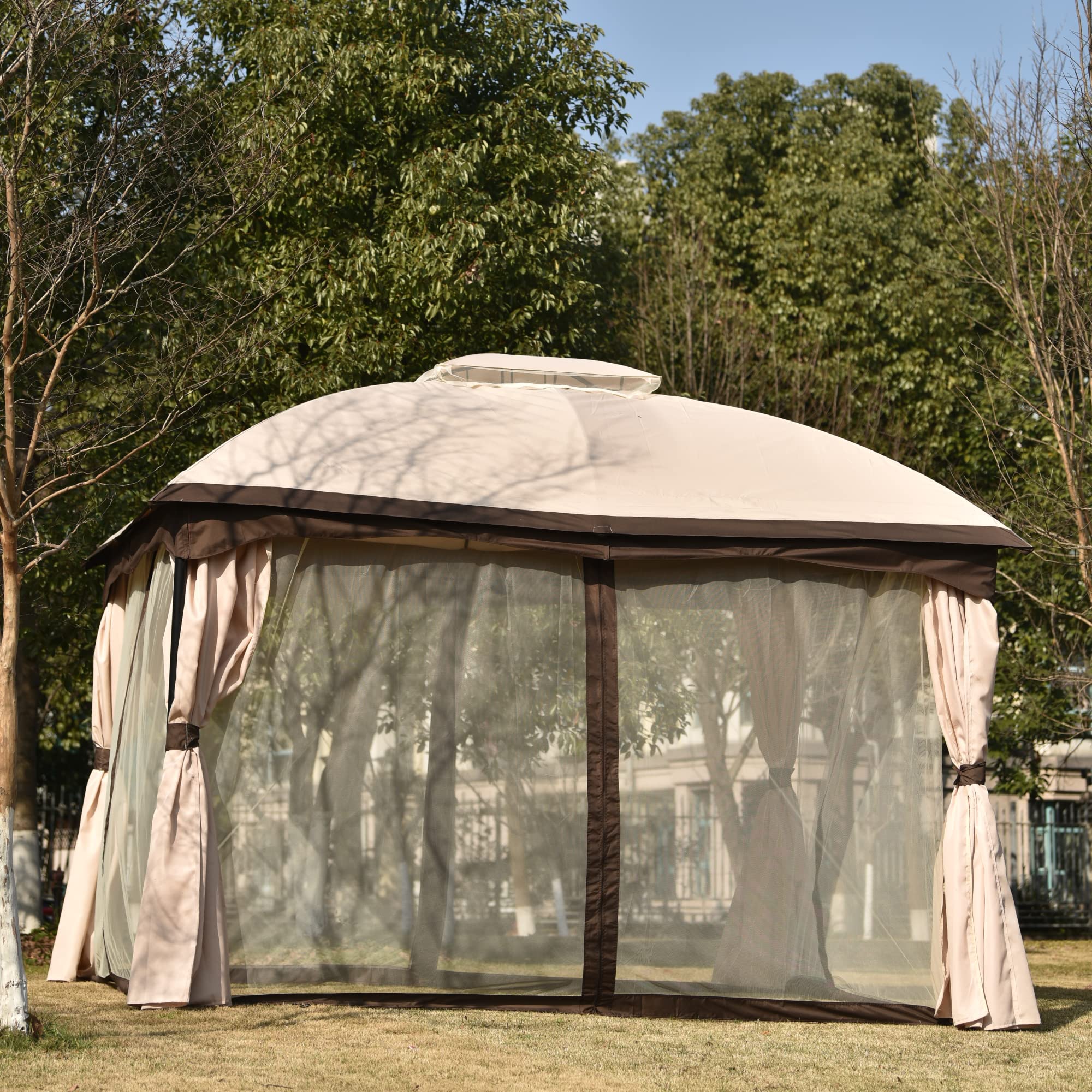 SUFGIFT 9.8 ft. x 11.8 ft. Outdoor Patio Gazebo Canopy Tent With Ventilated Double Roof And Mosquito net
