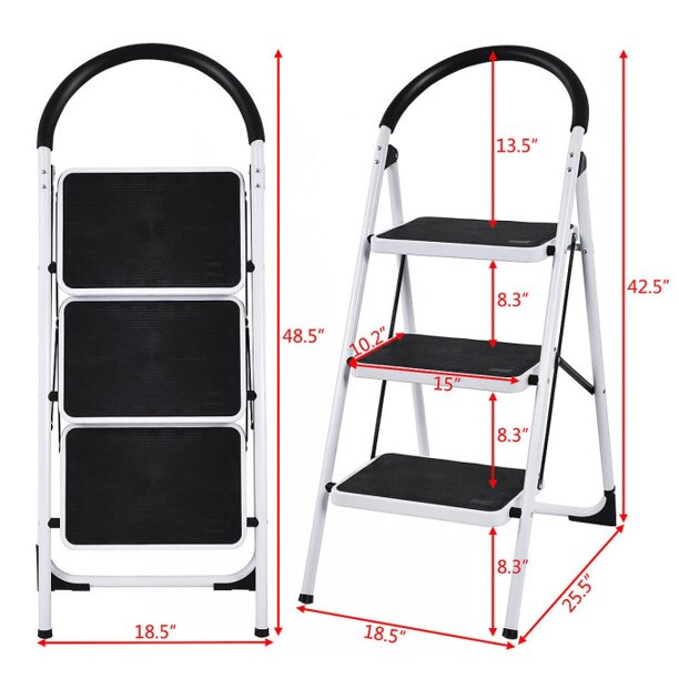 3 Step Ladder Folding Step Stool with Grips Sturdy Step Stool with Wide Pedal 330 Lbs Capacity