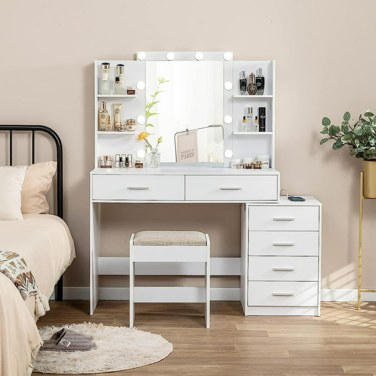 Makeup Vanity Desk with Mirror, White Vanity Table