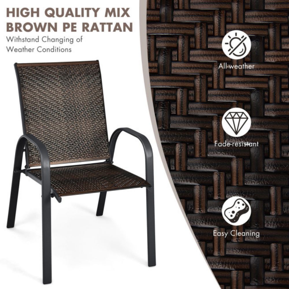 Brown PE Wicker Outdoor Stackable Dining Chairs (Set of 6)