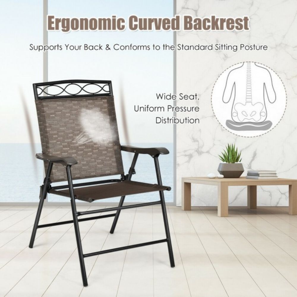 Patio Steel Frame Folding Chairs Portable Dining Outdoor Chair Set with Armrest (Set of 2)