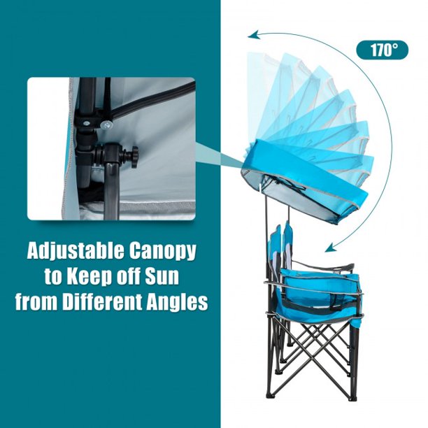 Portable Folding Camping Canopy Chairs 2 Seat Chair with Cup Holder and Tent