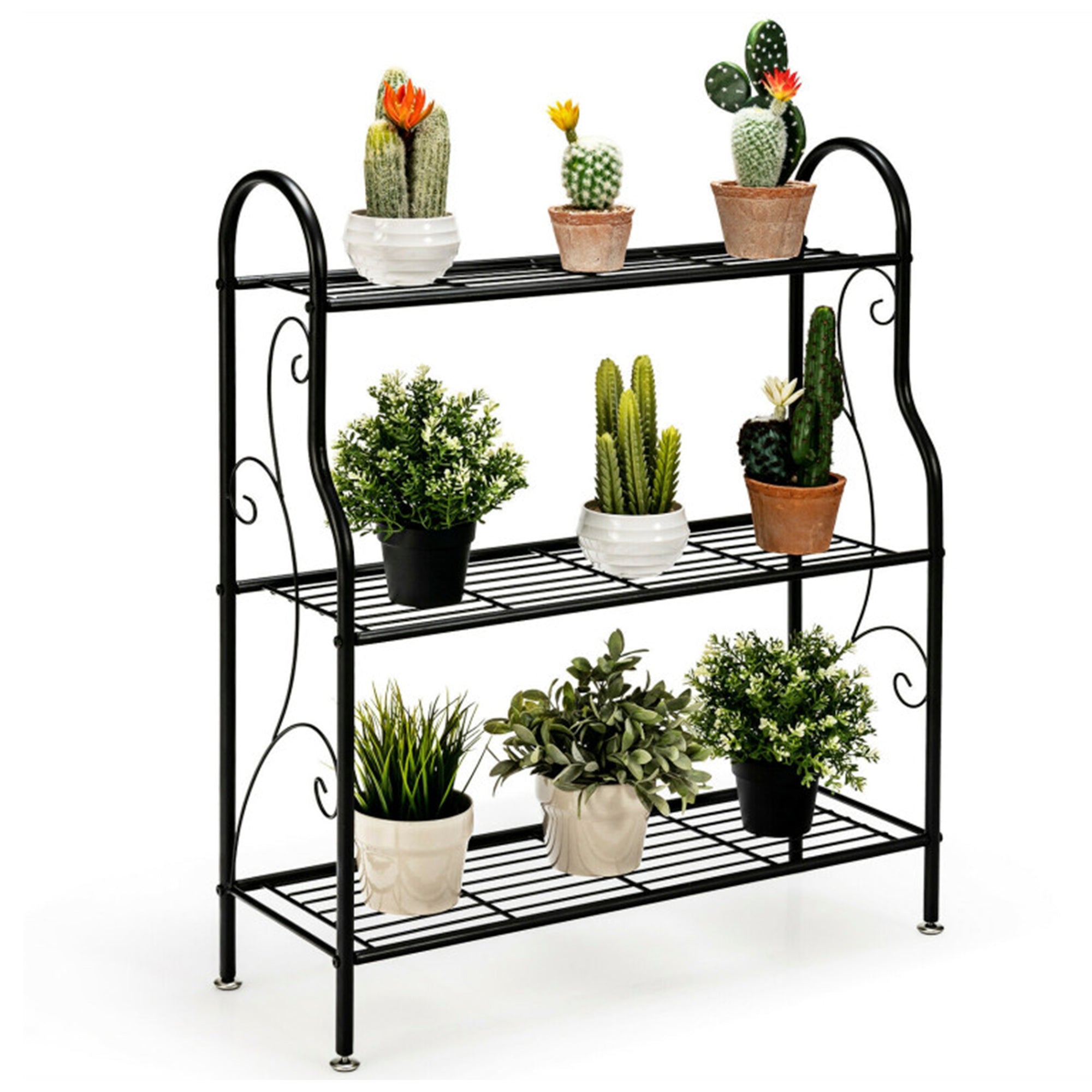 Black Indoor/Outdoor Scrollwork Designed Steel Plant Stand (3-Tier)