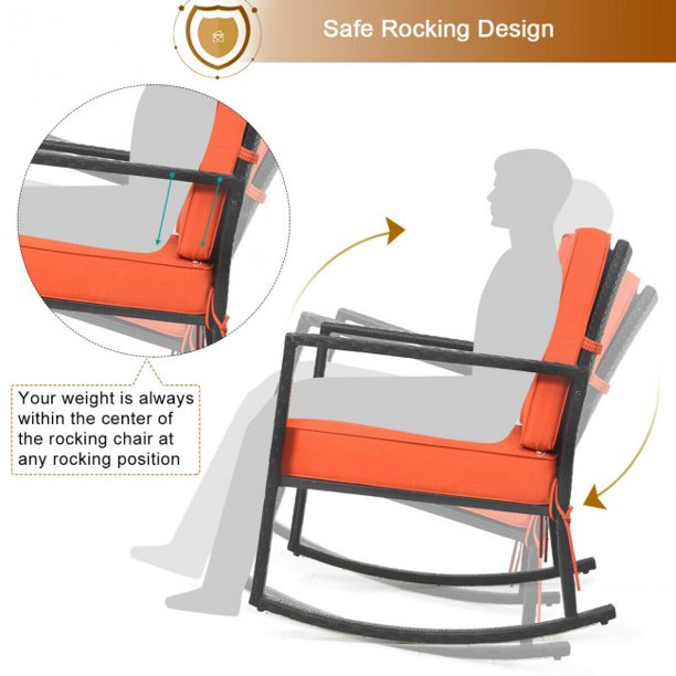 Rocking Chair Patio Rattan Lounge Chair With Sponge Cushion Rocker For Outdoor Patio Indoor And Back Pad