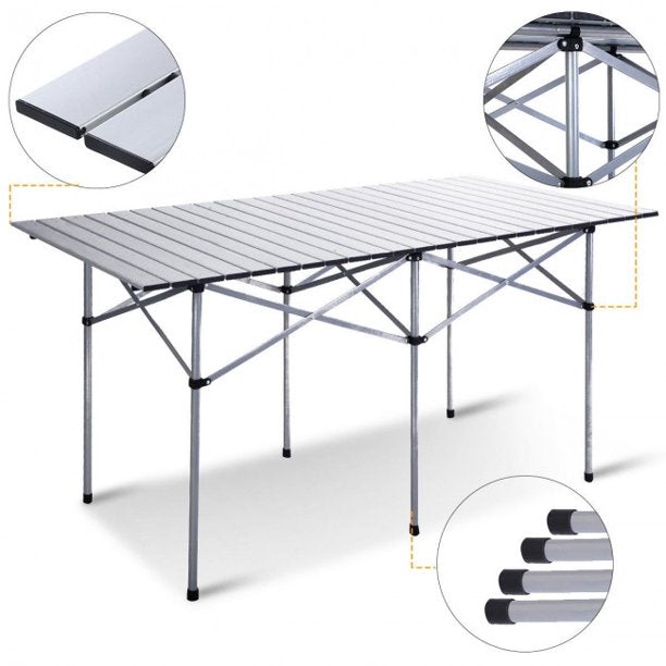 Portable Folding Table Aluminum Roll Up Outdoor Camping Rectangle Picnic Table