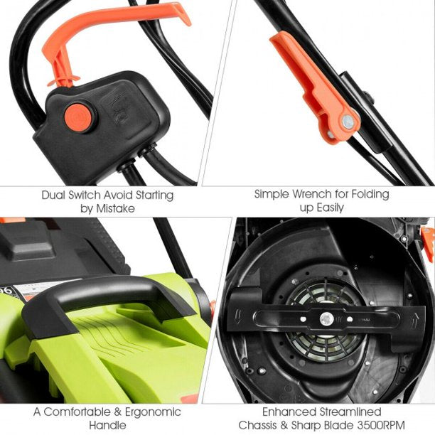 SUGIFT 14-Inch 12 Amp Lawn Mower with Folding Handle Electric Push Lawn Mower