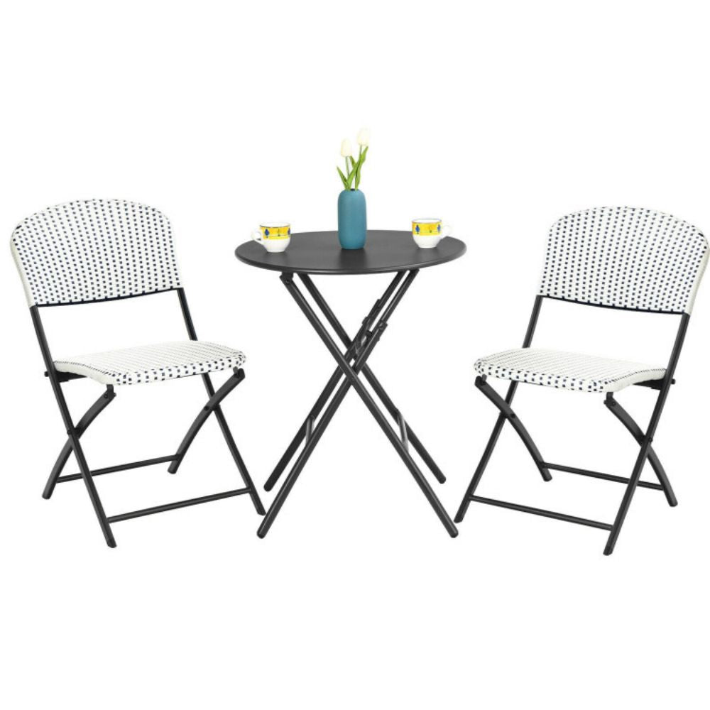 3-Piece Patio Rattan Outdoor Bistro Set with Round Dining Table and 2-Chairs