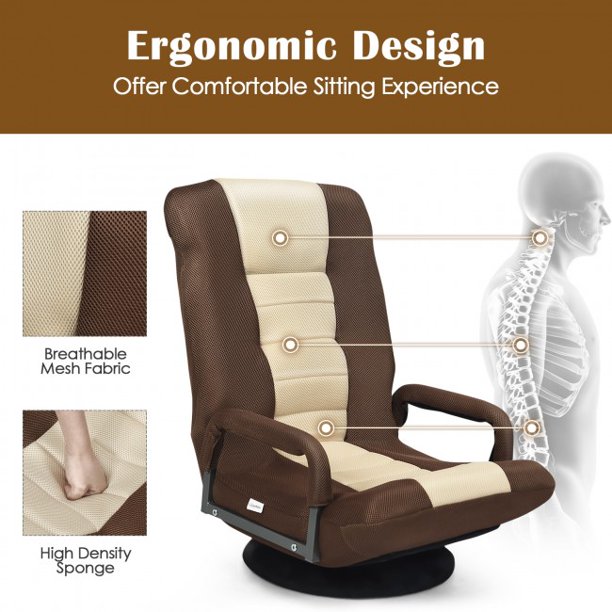 Gaming Floor Sofa Chair 360-Degree Swivel  with Foldable Adjustable Backrest
