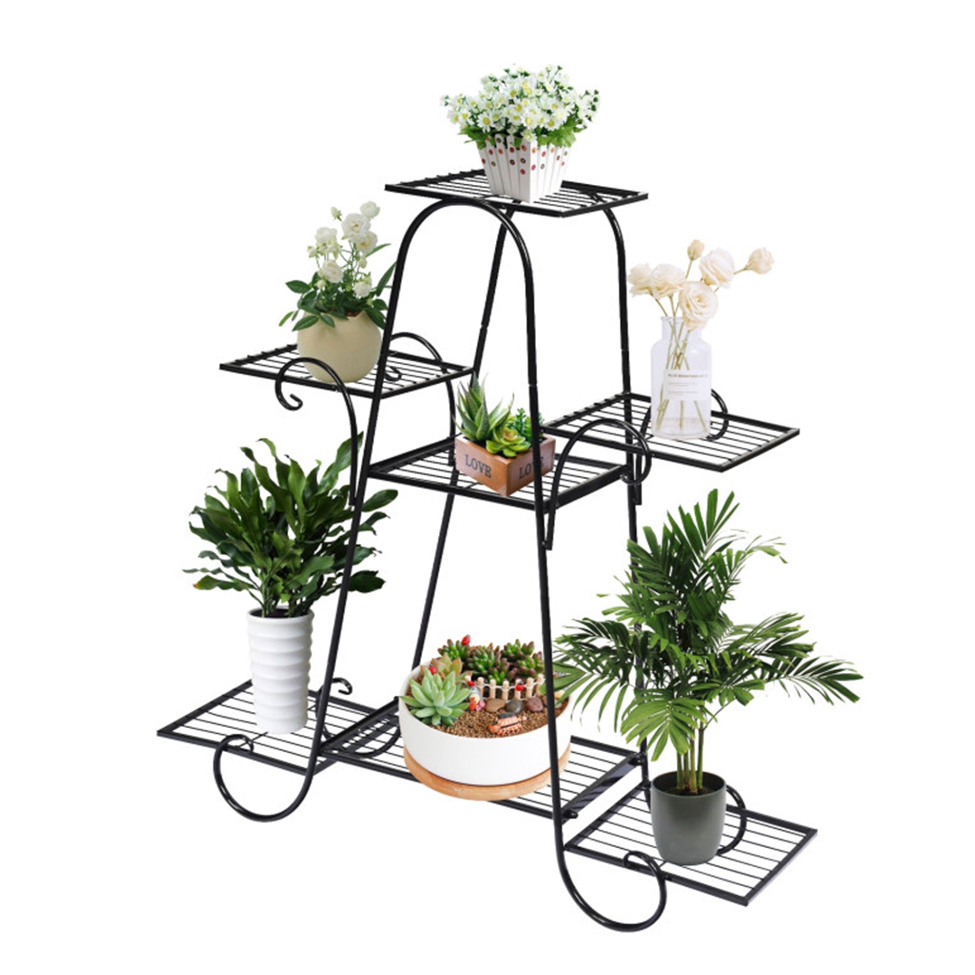 Indoor/Outdoor Black Metal Plant Stand Flower Rack Display Decor Pot Plant Holder (7-Tier)