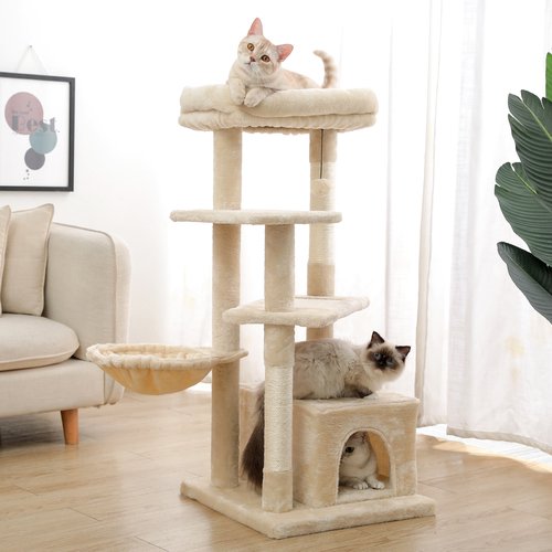 SUGIFT Cat Tree for Indoor Cats, 42 Inches 5-Level Cat Tower with Sisal Covered Scratching Posts Beige