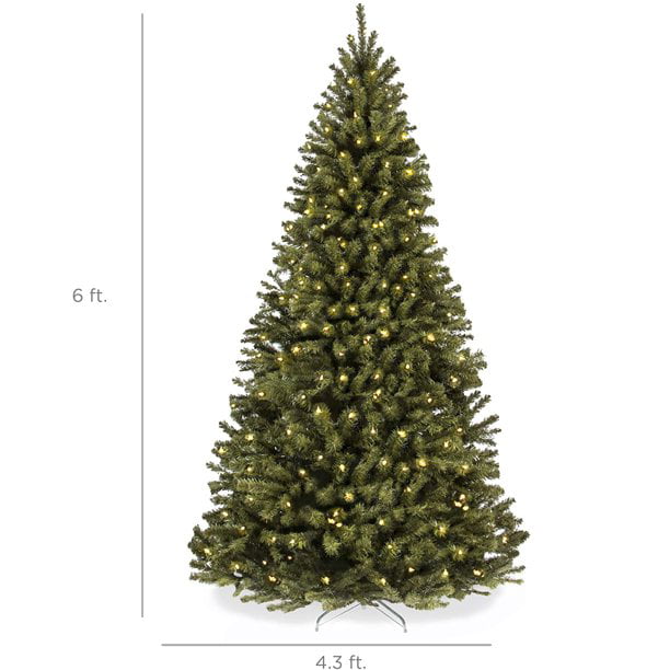 SUGIFT Pre-Lit Artificial Christmas Tree 6ft with 300 Clear Incandescent Mini Lights, Green