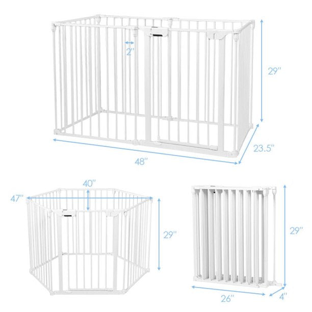SUGIFT 6 Panel Adjustable Baby Safe Metal Gate Play Yard Barrier Pet Fence
