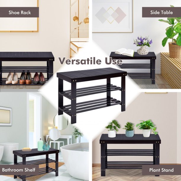 SUGIFT 3-Tier Shoe Shelf Bamboo Shoe Bench Holds
