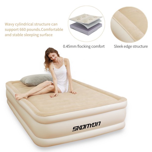 SKONYON Air Beds Mattresses Queen Size Air Bed with built-in Pump