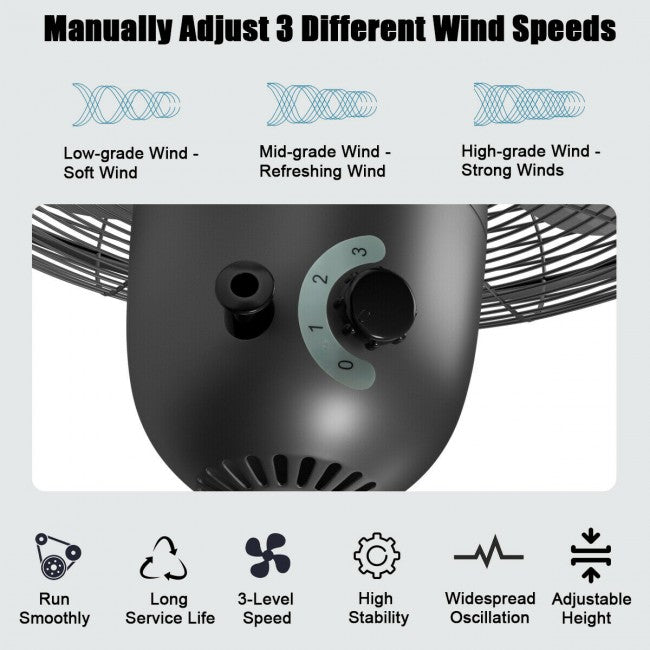 SUGIFT 16 Inch Metal Adjustable Oscillating Pedestal Fan with 3-Speed,Black