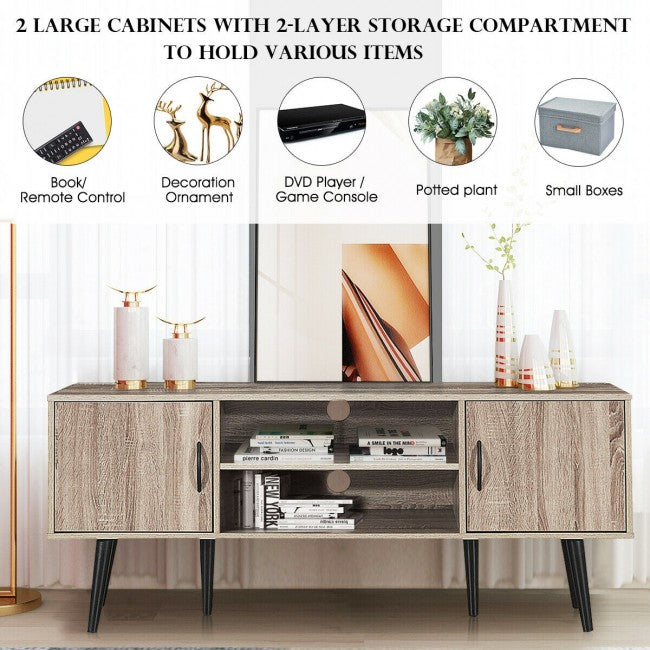 SUGIFT TV Stand 65in TV with 2 Storage Cabinets and 2 Open Shelves