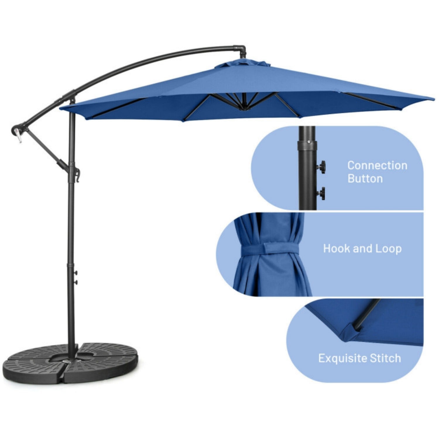 SUGIFT 10 Feet Offset Umbrella with 9 Ribs Cantilever and Cross Base,Blue