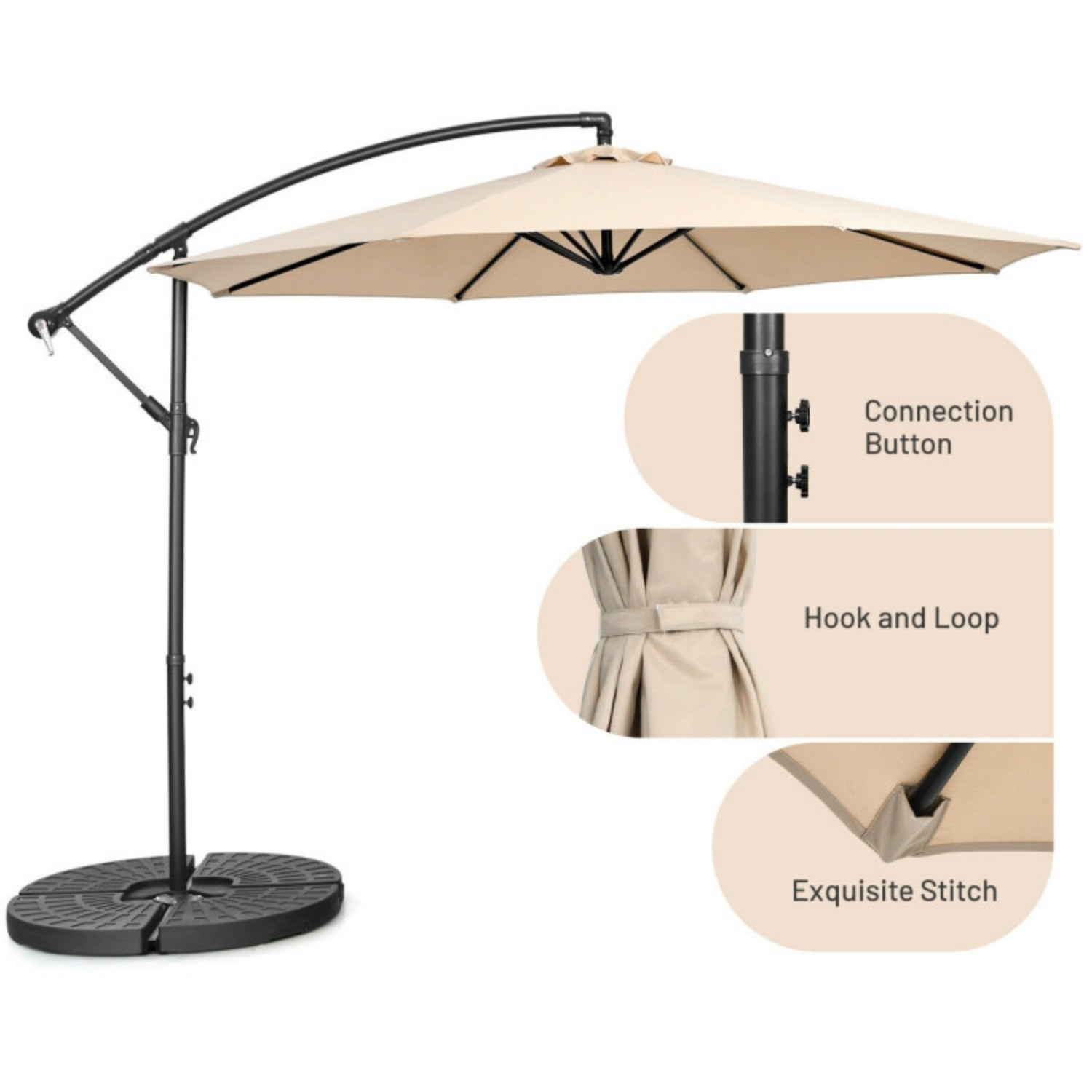 SUGIFT 10 Feet Offset Umbrella with 8 Ribs Cantilever and Cross Base,Beige