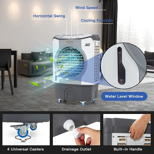 SUGIFT 4-in-1 Portable Industrial Evaporative Cooler with 45L Tank£¬Air Cooling Fan,Gray