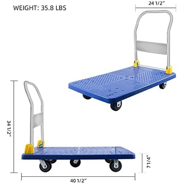 SUGIFT 1320lb Foldable Platform Truck 360 Degree Swivel Wheels, Foldable Push Hand Cart for Loading and Storage, Blue