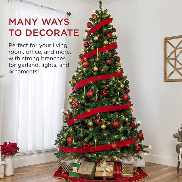SUGIFT Artificial Christmas Tree 6ft with 1,000 Tips, Metal Base, Green