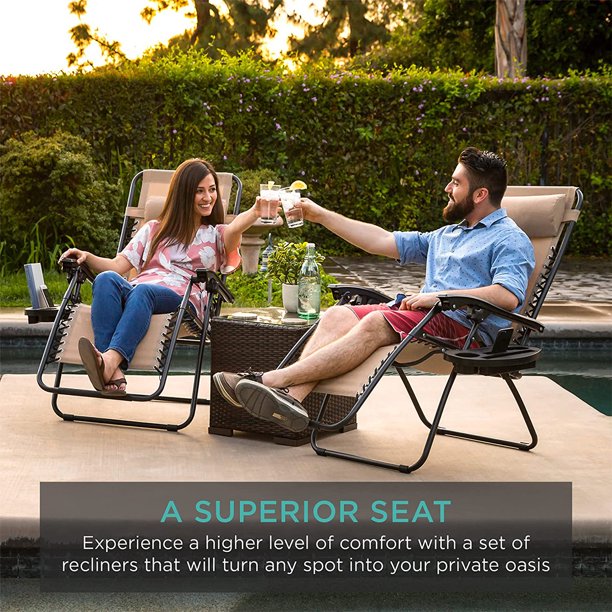 SUGIFT Patio Zero Gravity Chair Outdoor Folding Adjustable Reclining Chairs Pool Side Using Lawn Lounge Chair with Pillow Set of 2 (Beige)